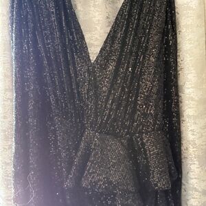 Black Sequin V-Neck Dress